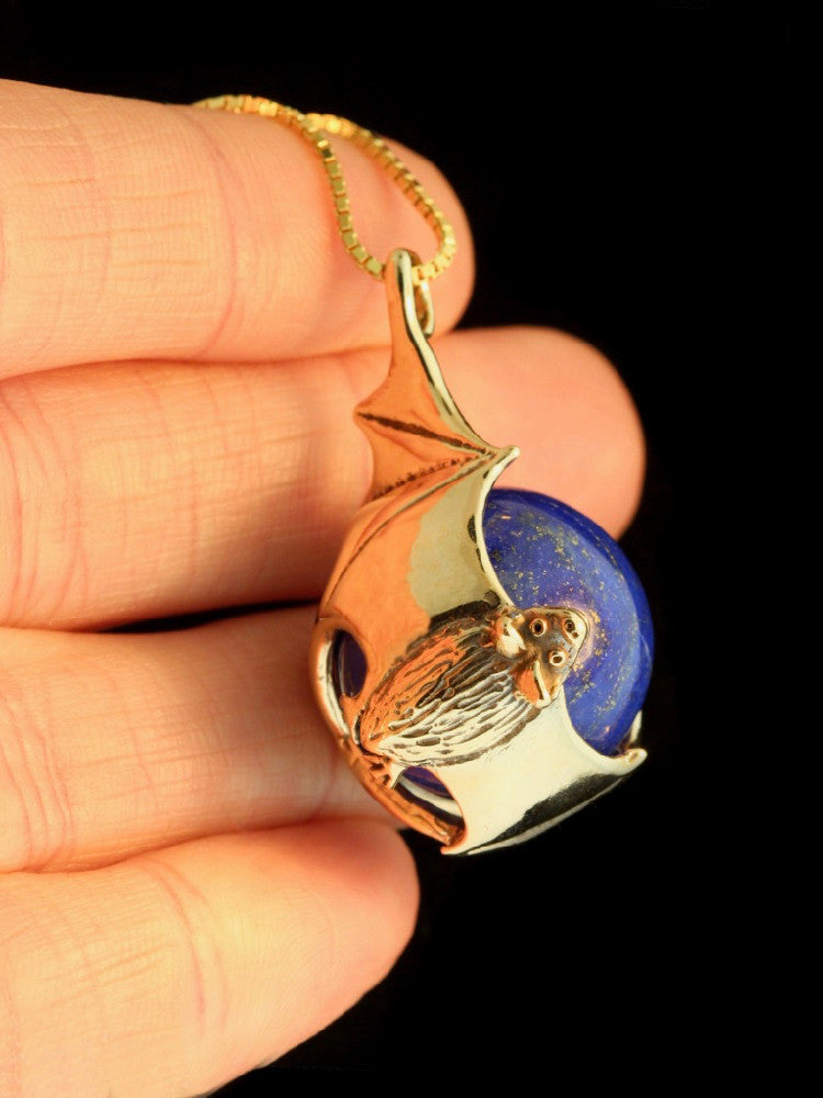 Bat Orb with Lapis Lazuli in 14K Gold