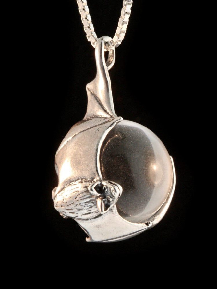 Night Flight Bat Orb in Silver with Clear Quartz
