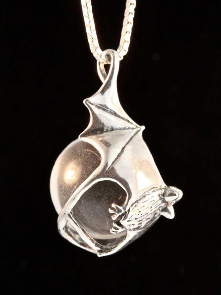 Night Flight Bat Orb in Silver with Clear Quartz