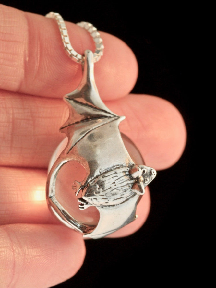 Night Flight Bat Orb in Silver with Clear Quartz