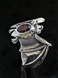 Classic Bat Ring with Gemstone Back - Sterling Silver