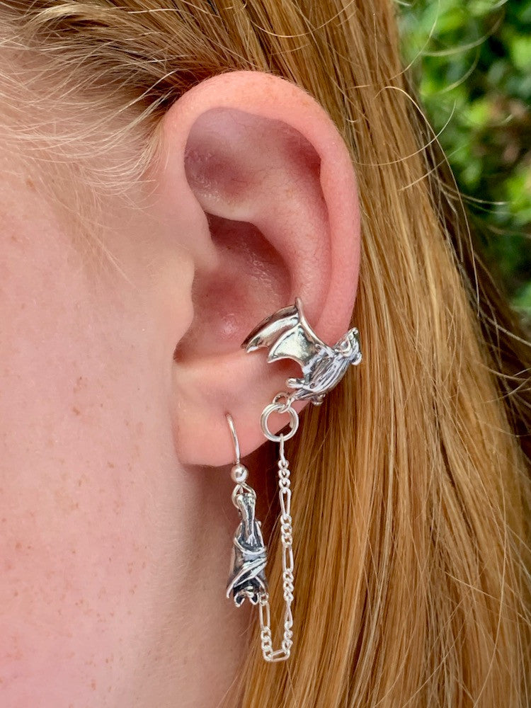 Tiny Bat Ear Cuff and Bat Briolette  Bajoran - Silver