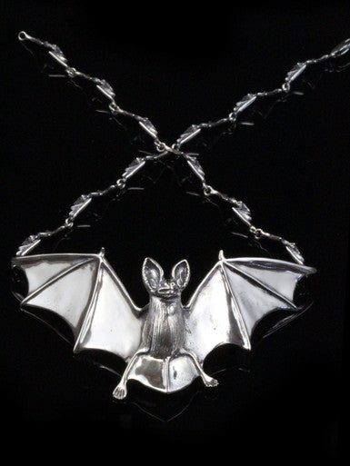 Bat Neckpiece with Ruby eyes and 12 link bat chain - Silver