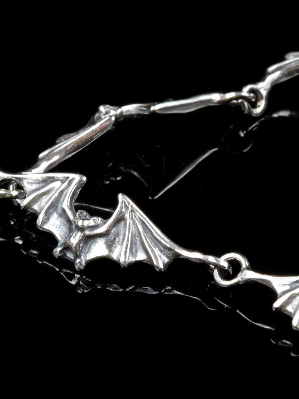 Sterling silver Bat Neckpiece with 12 link Bat Chain and Ruby eyes