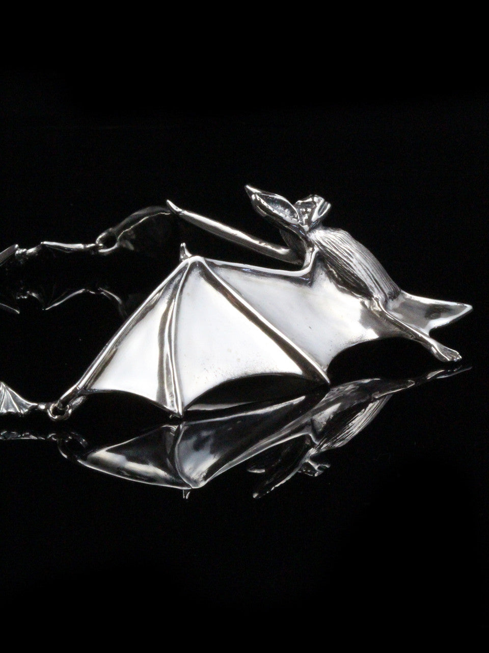 Sterling silver Bat Neckpiece with 12 link Bat Chain and Ruby eyes