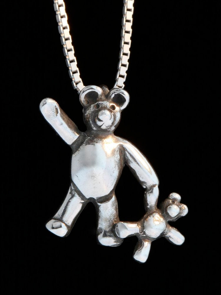 Teddy Bears - Bear with Baby Bear Charm - Silver