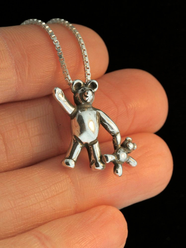 Teddy Bears - Bear with Baby Bear Charm - Silver