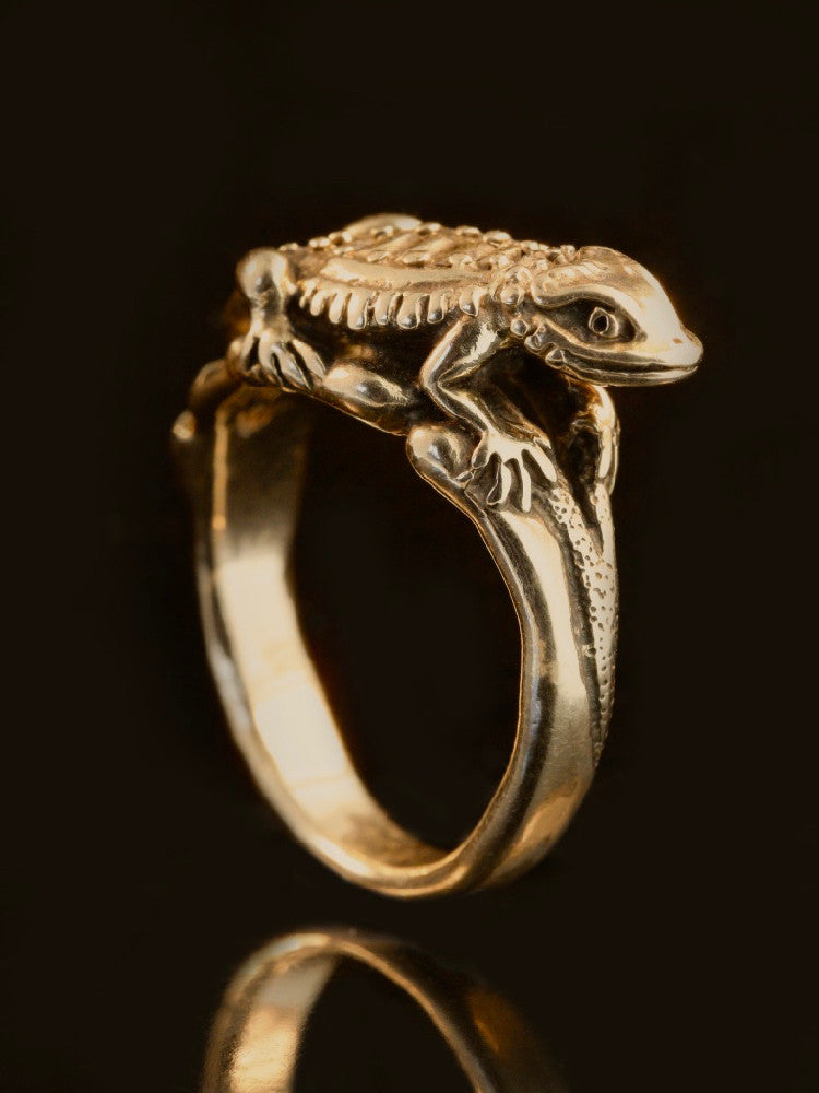 Bearded Dragon Lizard Ring in 14K Gold