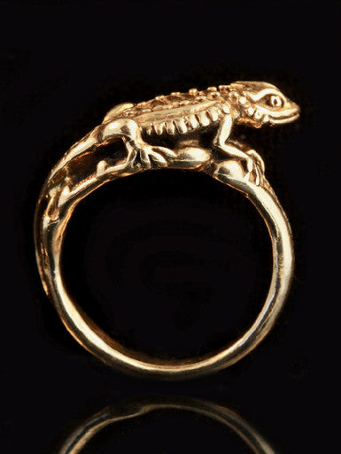Bearded Dragon Lizard Ring - 14K Gold