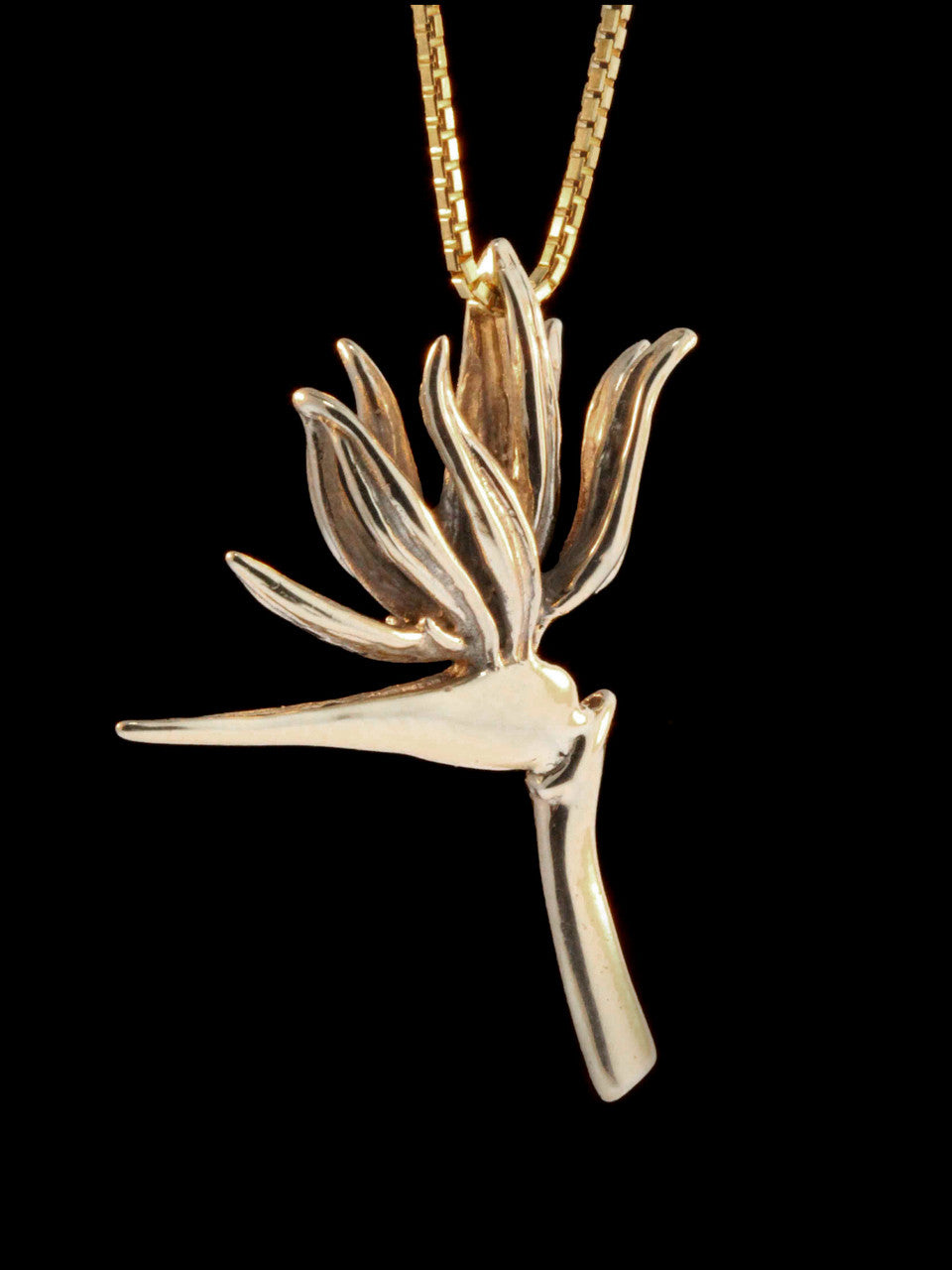 Bird of Paradise Flower Pendant - Solid 14k Gold