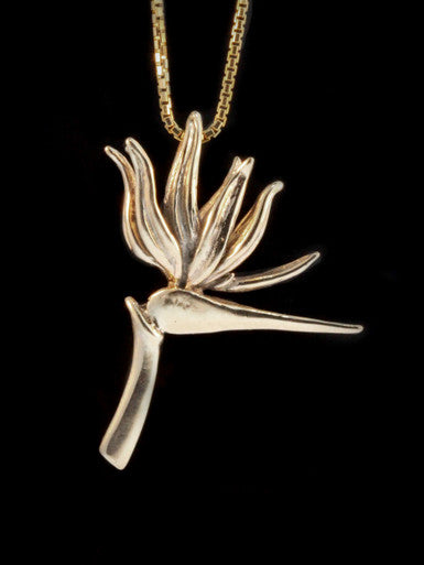 Bird of Paradise Flower Pendant - Solid 14k Gold