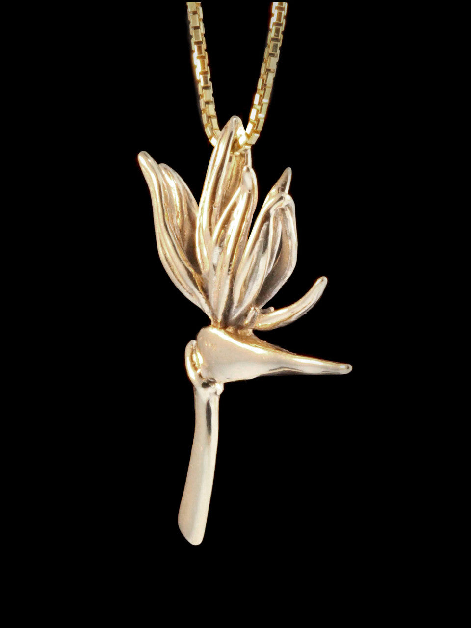 Bird of Paradise Flower Pendant - Solid 14k Gold