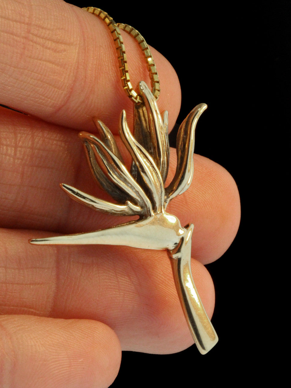 Bird of Paradise Flower Pendant - Solid 14k Gold