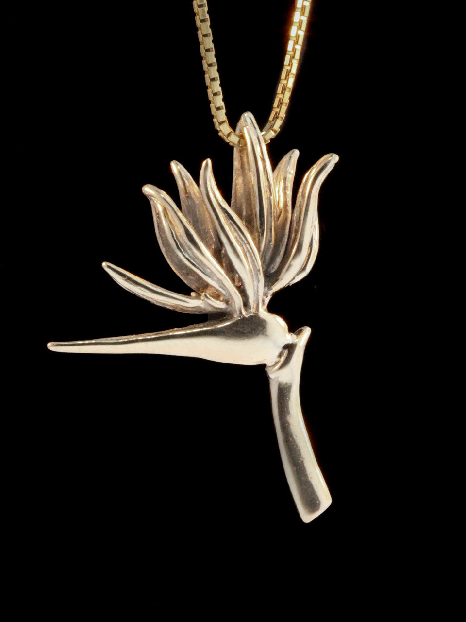 Bird of Paradise Flower Pendant - Solid 14k Gold