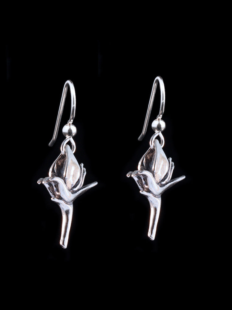 Tiny Bird of Paradise Earrings in Silver