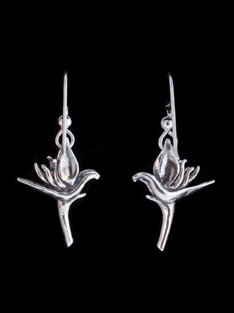 Tiny Bird of Paradise Earrings in Silver
