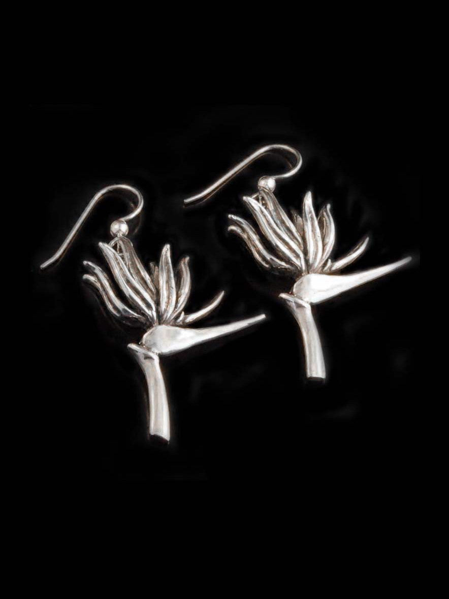 Bird of Paradise Flower Earrings - Sterling Silver
