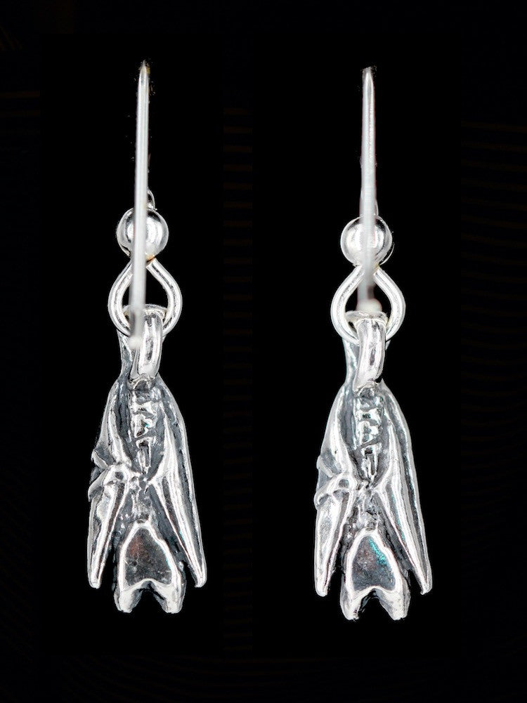 Tiny Bat Briolette Charm Earrings - Silver