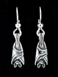 Tiny Bat Briolette Charm Earrings - Silver
