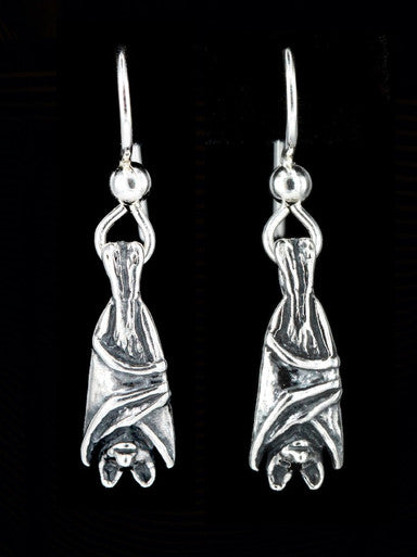 Tiny Bat Briolette Charm Earrings - Silver