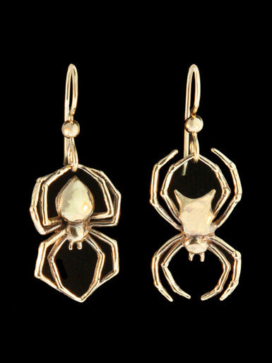 Black Widow and Orb Weaving Spider Earrings - 14K Gold