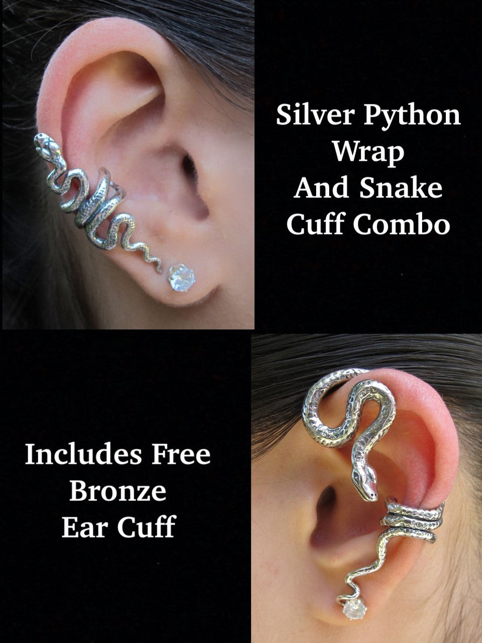 Silver Python Wrap - Snake Cuff Combo