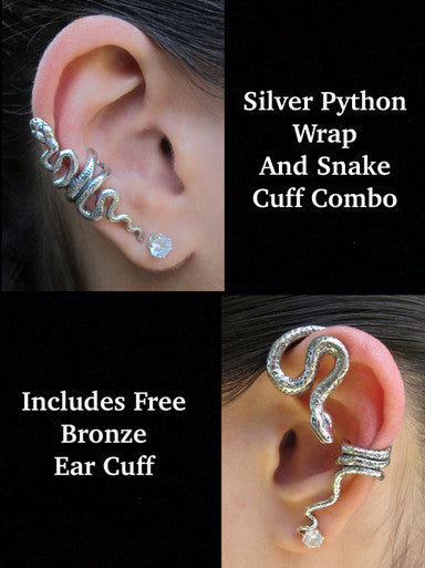 Ear Cuff Special - Sterling Silver Python Wrap - Snake Cuff Combo