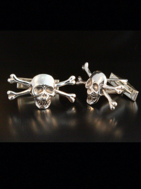 Medium Skull and Crossbones Cuff Links - Silver