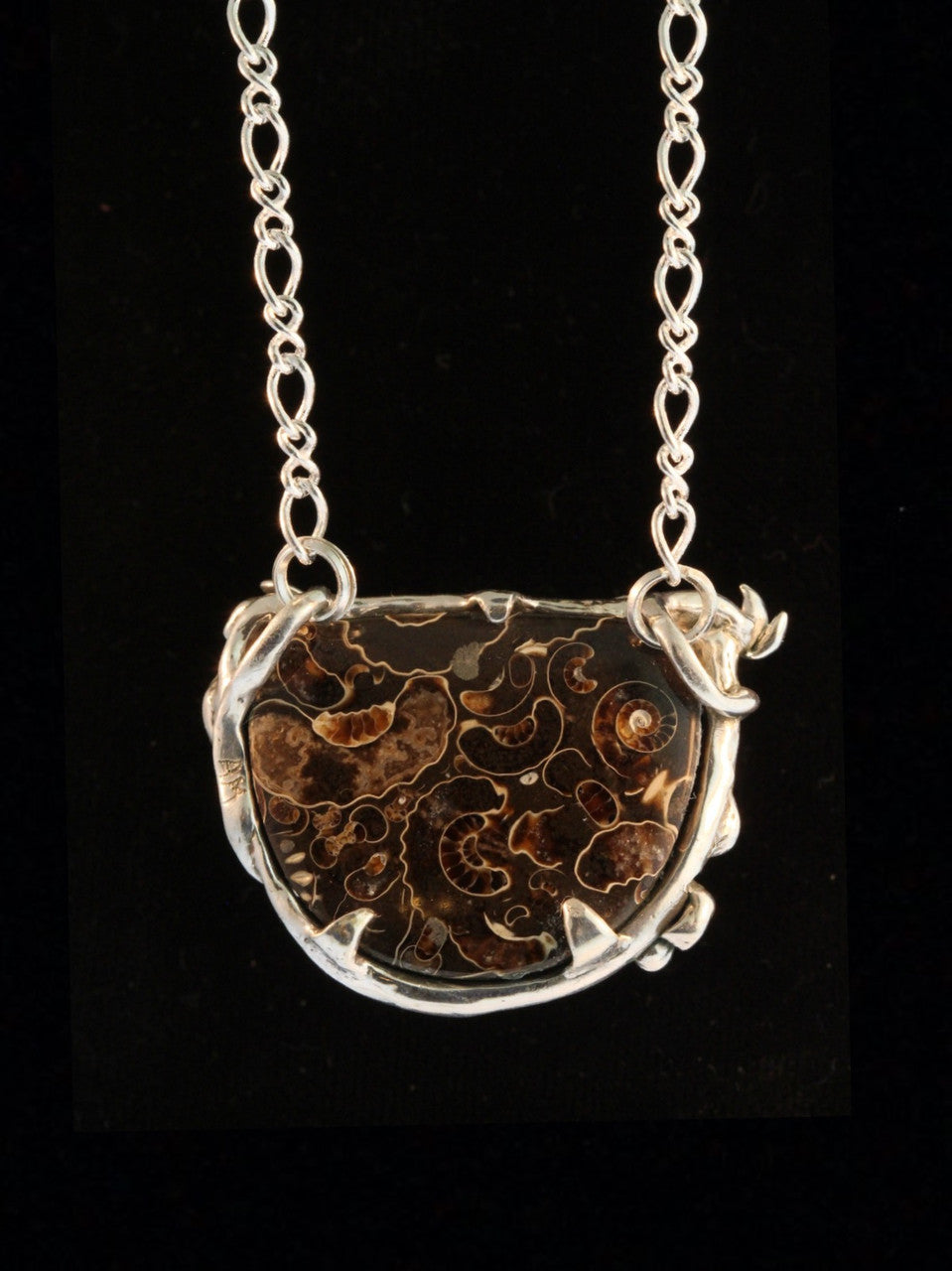 Marston Marble Ammonite Neckpiece with Rainbow Moonstone