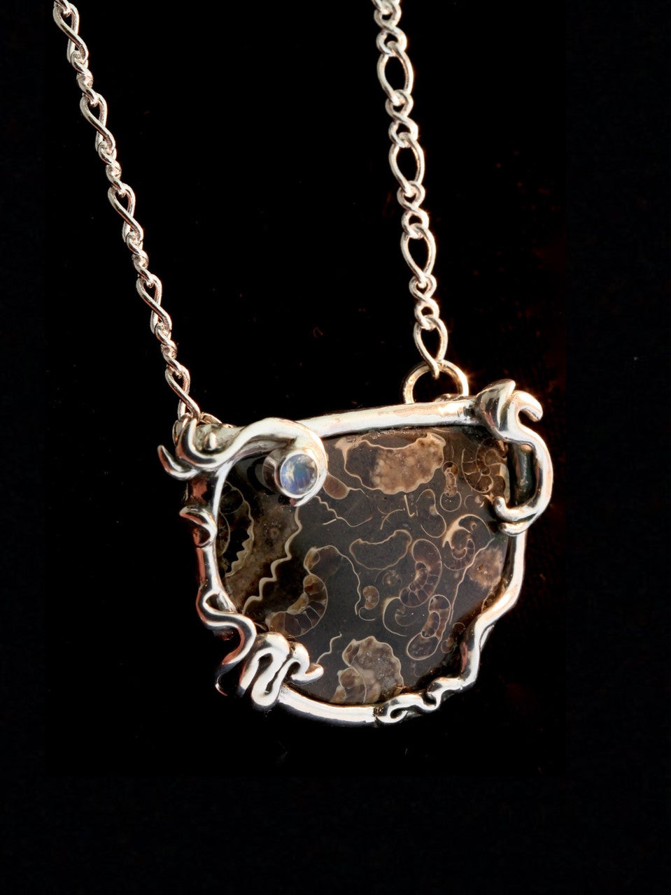 Marston Marble Ammonite Neckpiece with Rainbow Moonstone