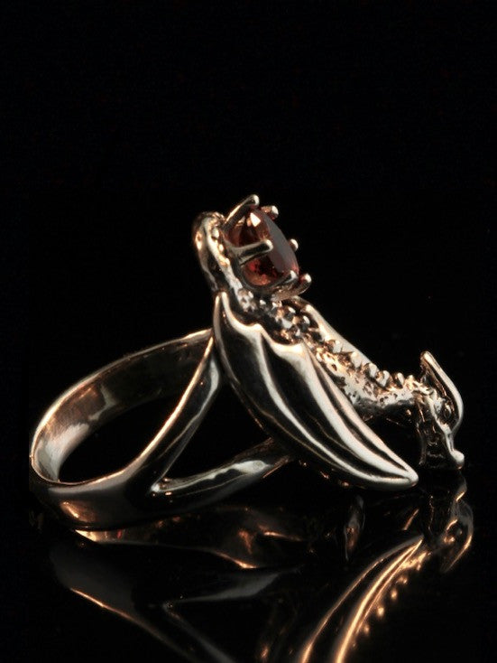Silver Glider Dragon Ring with Garnet