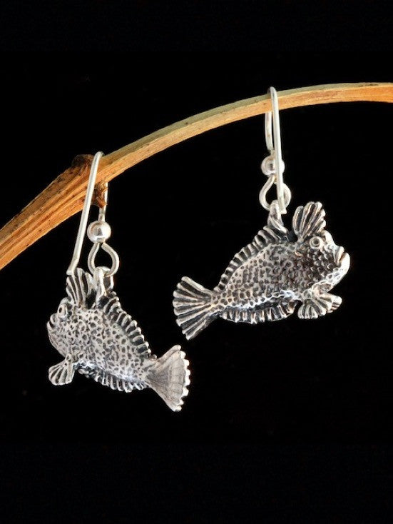 Handfish Angler Charm Earrings - Silver