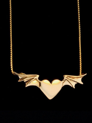 Winged Heart Pendant - 14k Gold