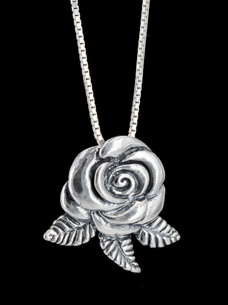Silver Blooming Rose Pendant
