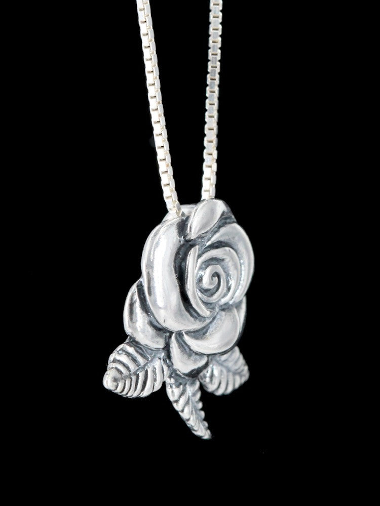 Silver Blooming Rose Pendant