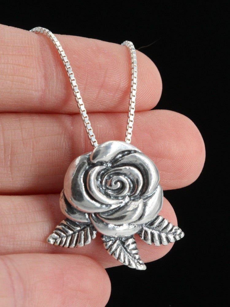 Silver Blooming Rose Pendant