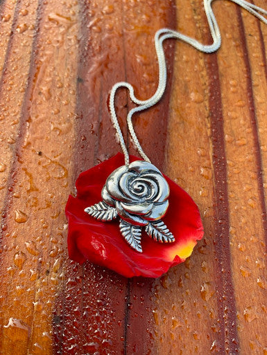 Flower - Blooming Rose Pendant - Sterling Silver