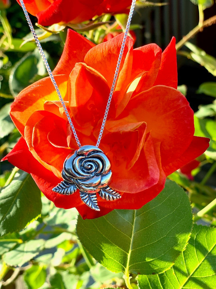 Silver Blooming Rose Pendant