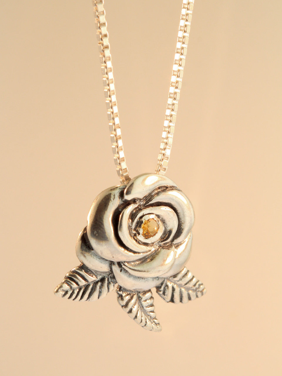 Yellow Rose of Texas - Blooming Rose Pendant with Yellow Citrine
