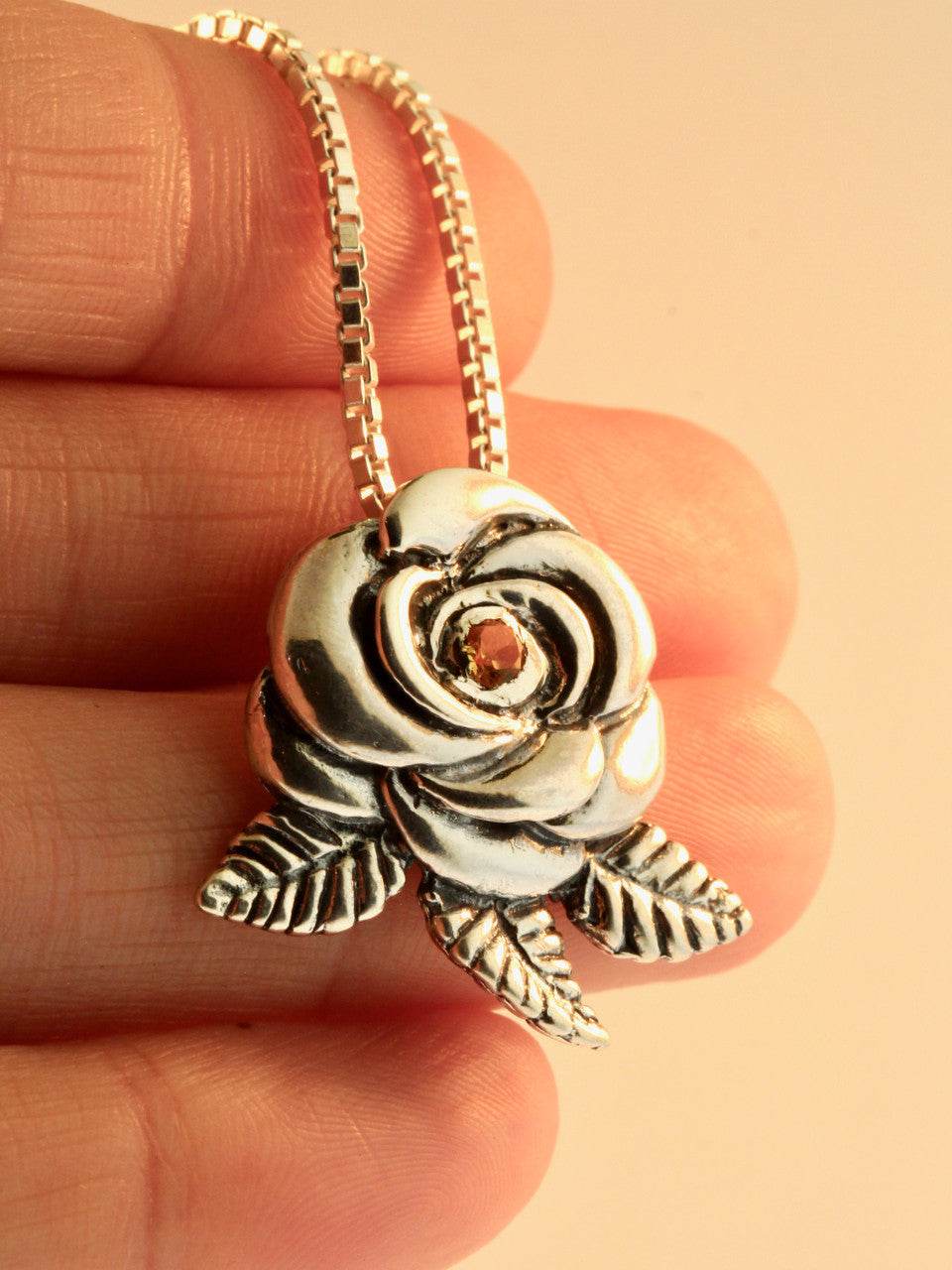 Yellow Rose of Texas - Blooming Rose Pendant with Yellow Citrine