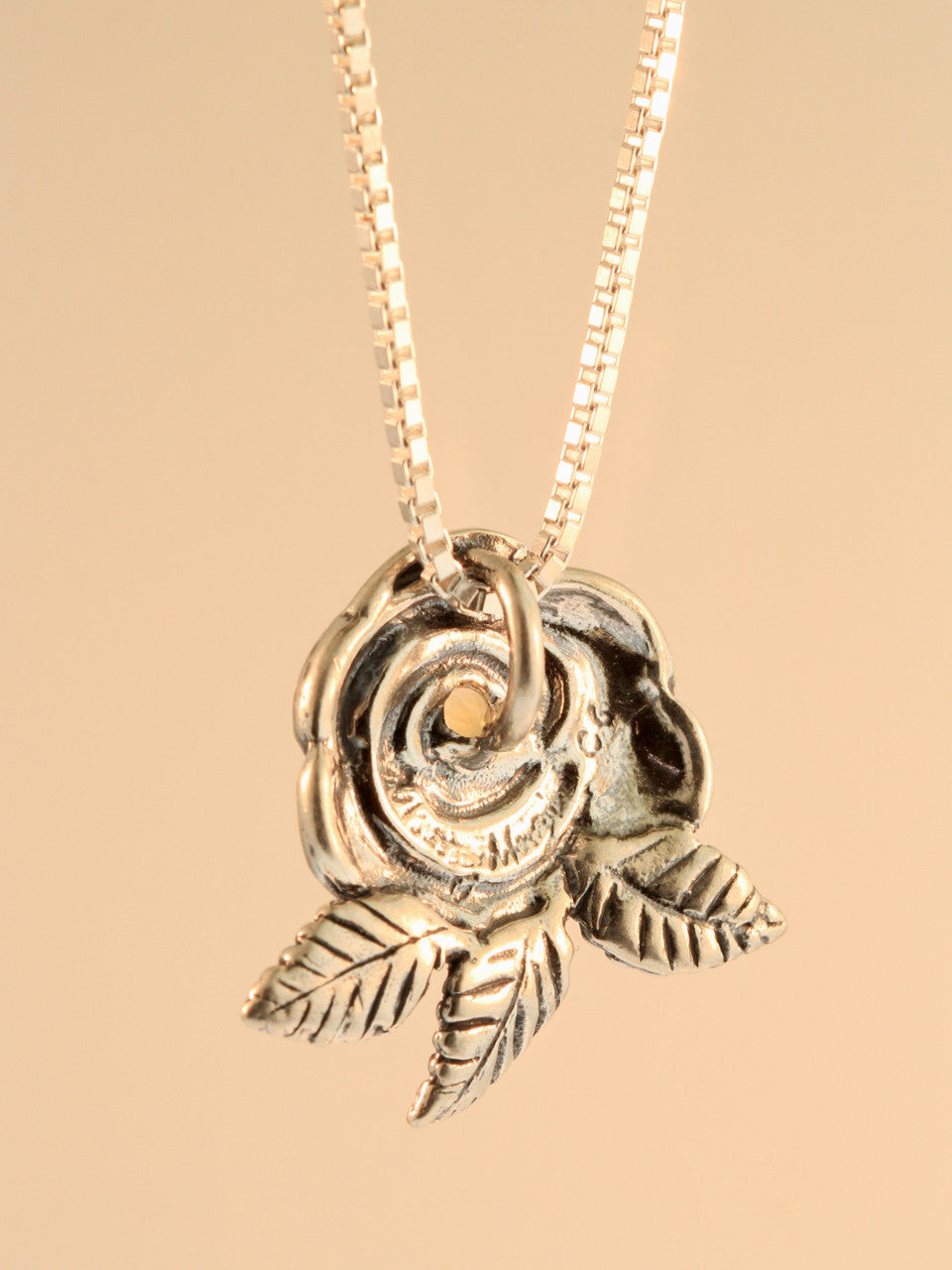 Yellow Rose of Texas - Blooming Rose Pendant with Yellow Citrine