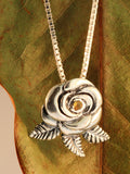 Yellow Rose of Texas - Blooming Rose Pendant with Yellow Citrine - Sterling Silver