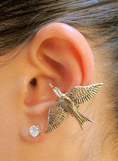Mocking Jay Bird Ear Cuff - Bronze