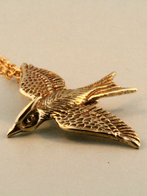 Bronze Mocking Jay Pendant on Bronze Chain