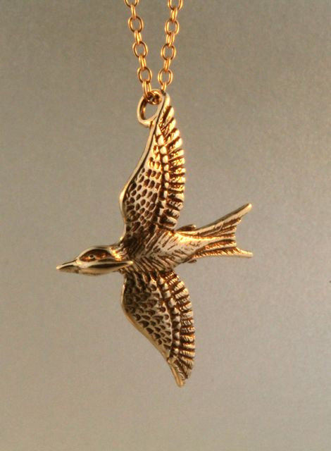 Bronze Mocking Jay Pendant on Bronze Chain