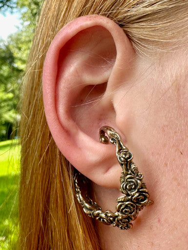 Rose Tendril Ear Hoop - Bronze