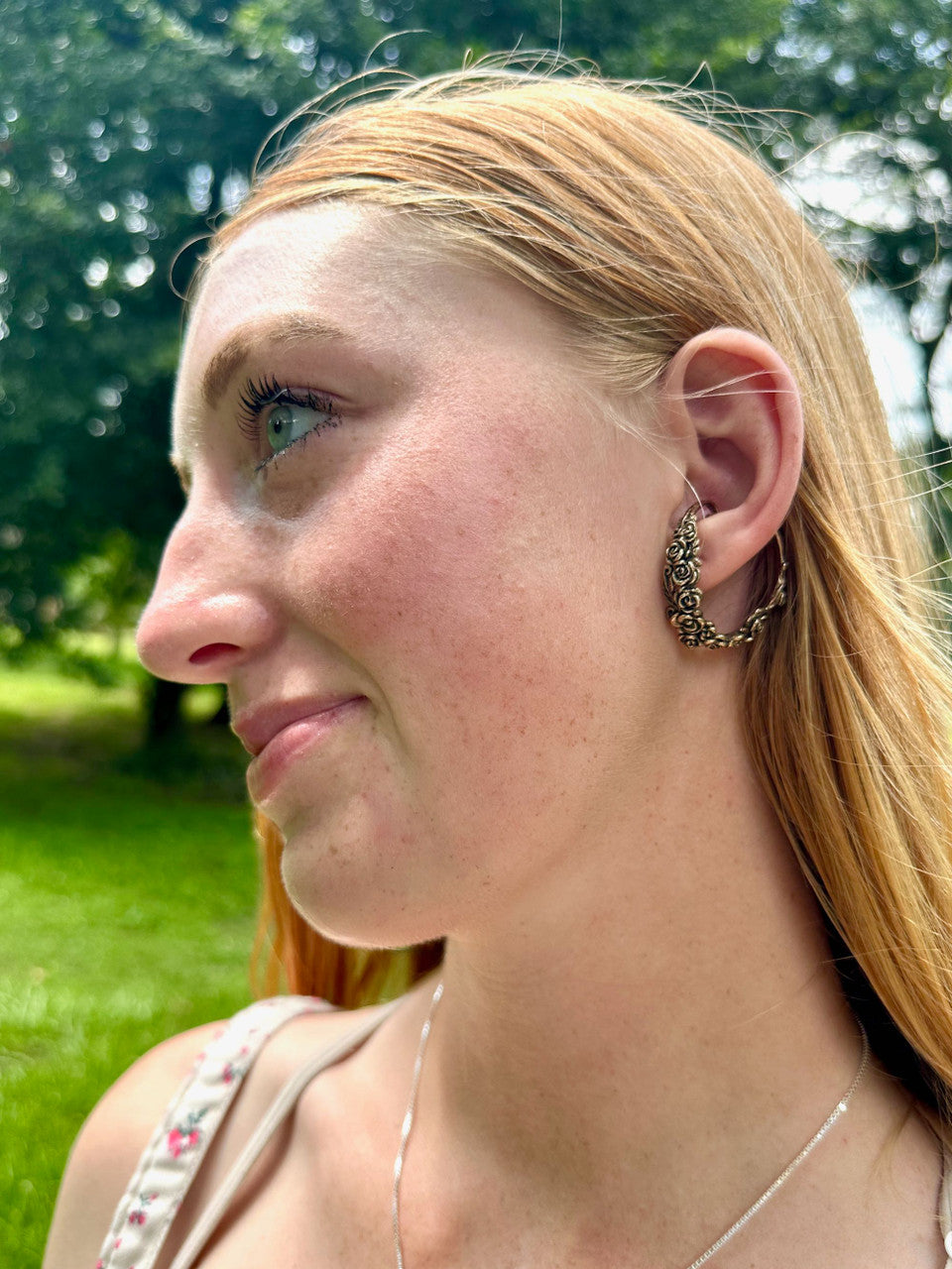 Rose Tendril Ear Hoop - Bronze