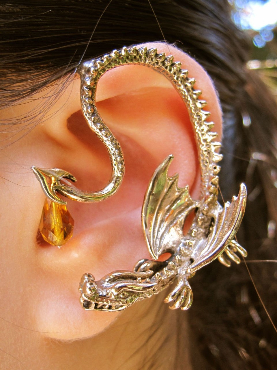 Throne Dragon Ear Wrap with Swarovski Crystal - Bronze