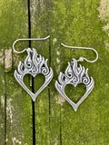 Burning Love Heart Earrings - Sterling Silver
