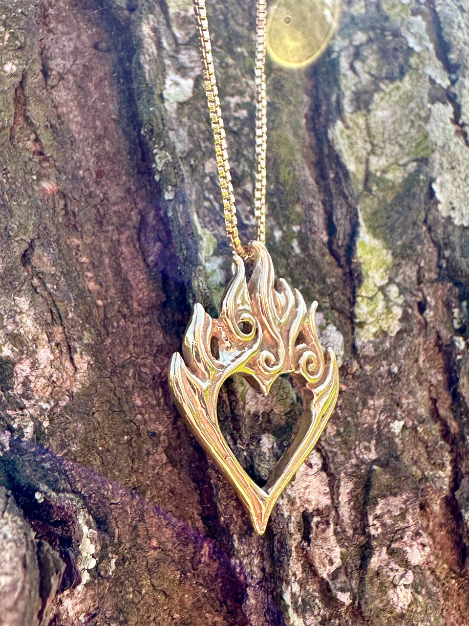 Burning Love Heart Pendant - 14K Gold
